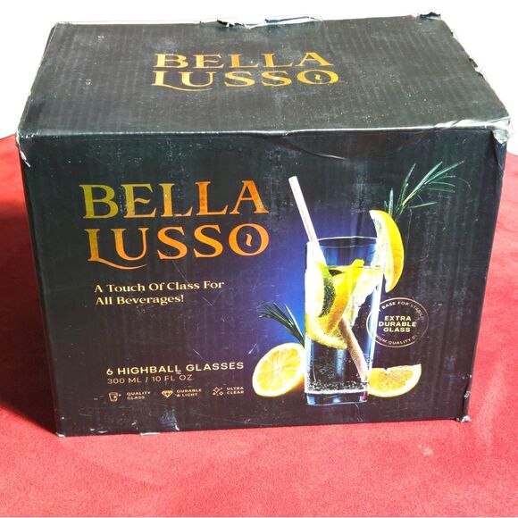 Bella Lusso Set of 6 Highball Glasses Tall Luxury Glassware Durable NEW in Box - Picture 1 of 5